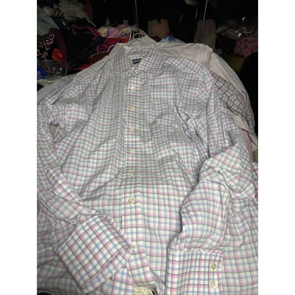 Cafe Coton Selections Sleeve Mens 41 16 Blue Pink And Green Plaid Cotton Dress